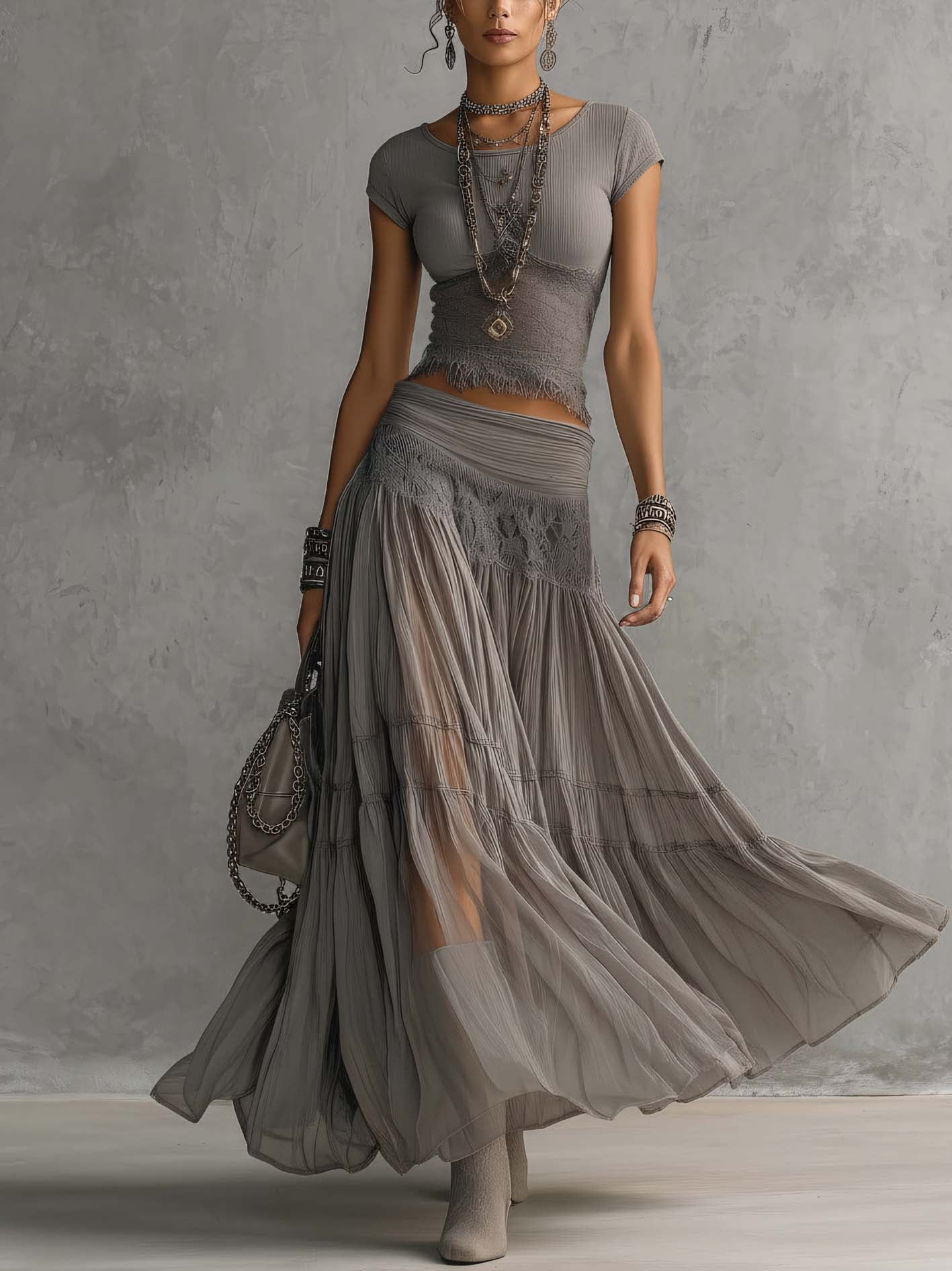 Gray Maxi Skirt / 2XL