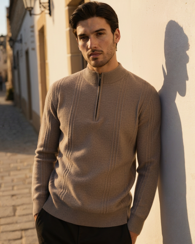 Luca™ | 100% Cashmere Ribbed Half Zip