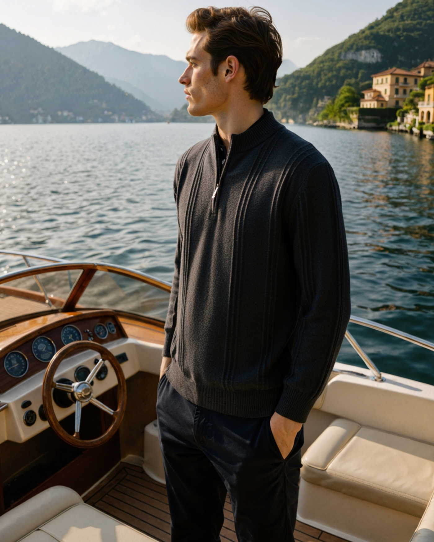 Luca™ | 100% Cashmere Ribbed Half Zip