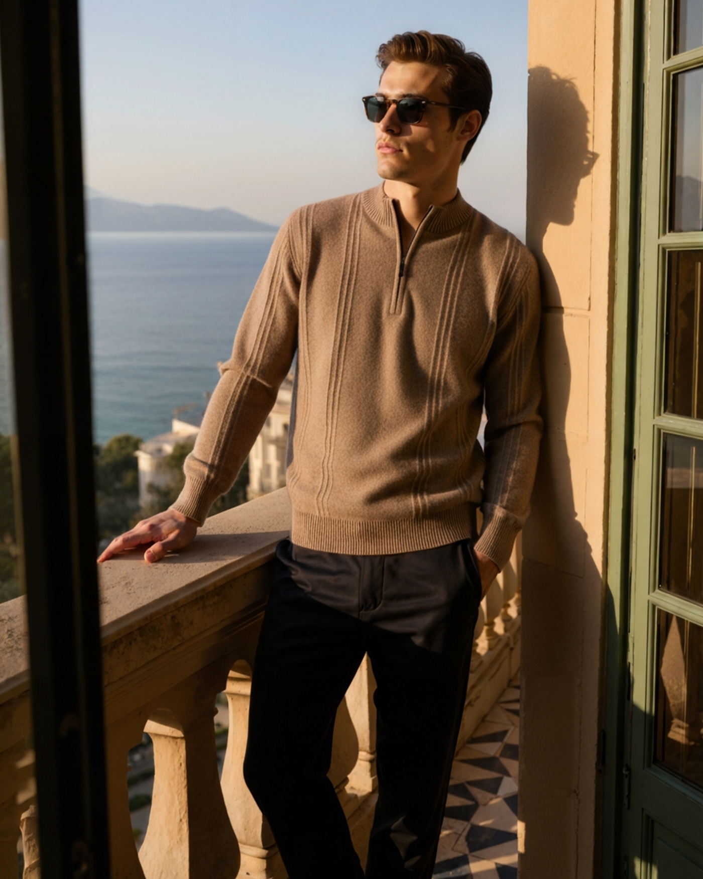Luca™ | 100% Cashmere Ribbed Half Zip