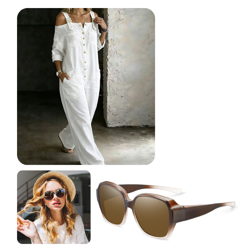 🔥✨Jumpsuit + Brown Polarized Sunglasses / 🔥White / 3XL