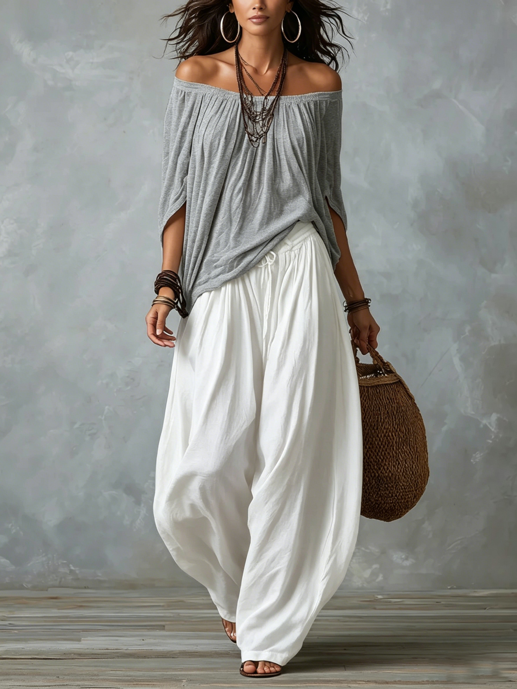 Gray Top, White Pants / 2XL