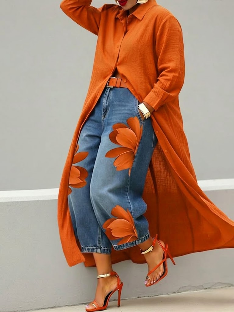 Orange Floral / 3XL