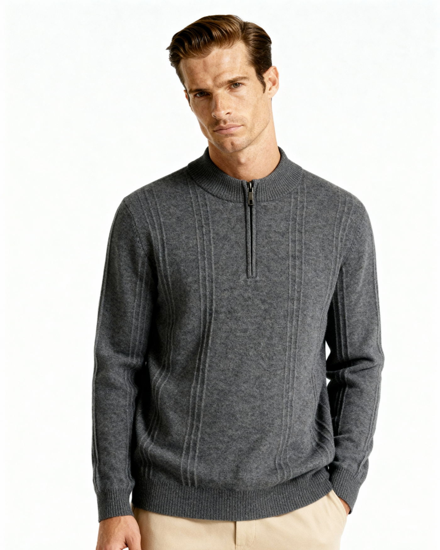 Luca™ | 100% Cashmere Ribbed Half Zip