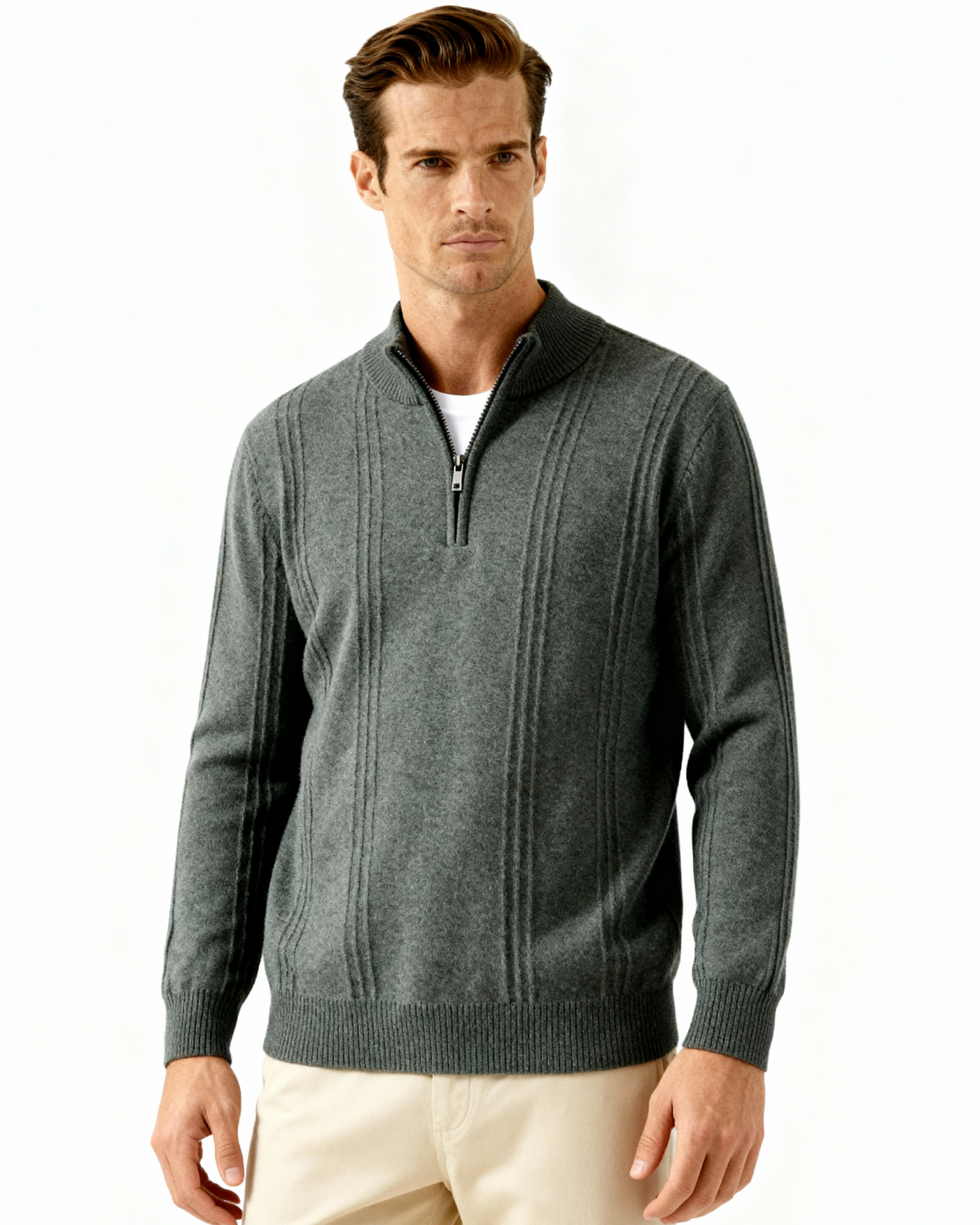 Luca™ | 100% Cashmere Ribbed Half Zip