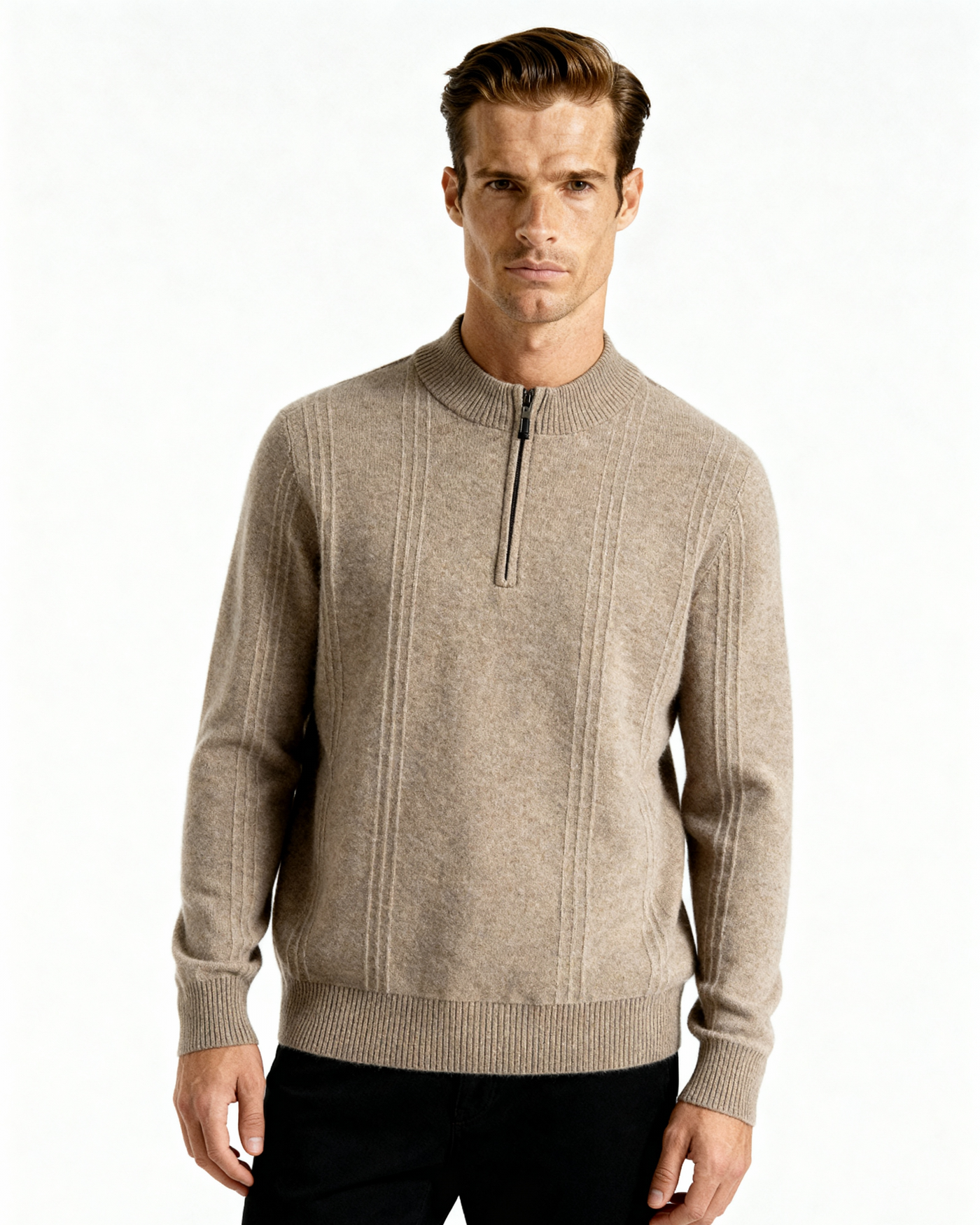 Luca™ | 100% Cashmere Ribbed Half Zip