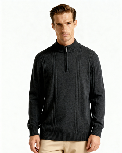 Luca™ | 100% Cashmere Ribbed Half Zip